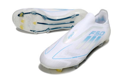 Adidas F50 Elite Laceless FG – מהדורה לבנה וכחולה שמיים נעליי אדידס